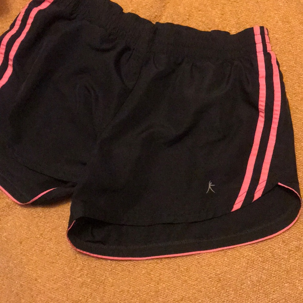 Dark gray and pink athletic shorts